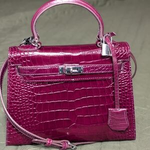 Chic Fuchsia Pink Crocodile Top Handle Satchel Unbranded Luxury